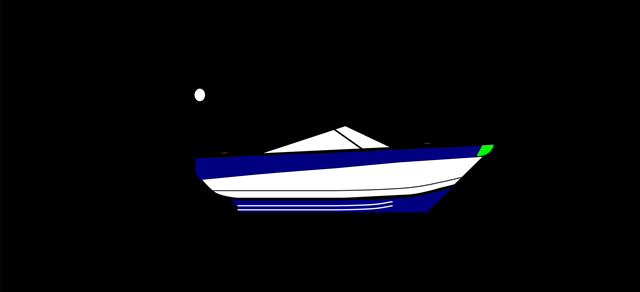 Verlichting motorboot groen en wit met boot in donker